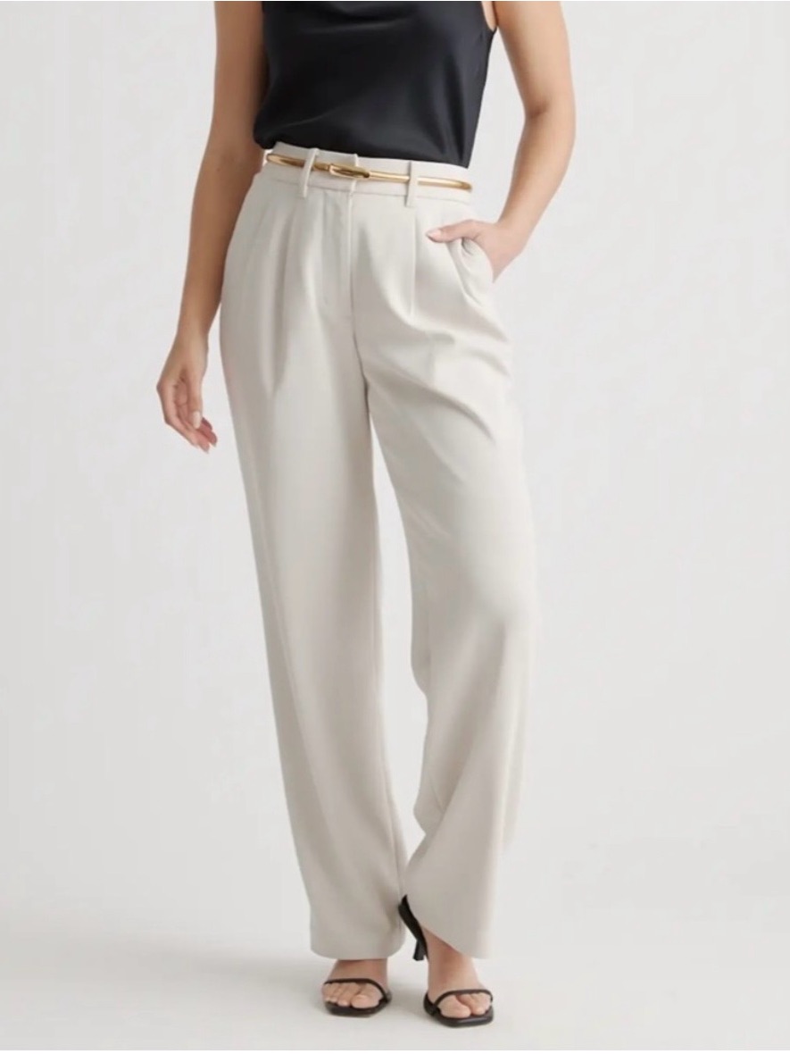 Quince Stretch Crepe Pleated Wide Leg Pants Sand Sz 2 Petite Office